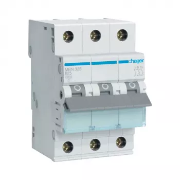 Hager MBN325 3-polīgais 25 A B-raksturlīknes automātiskais slēdzis, 6 kA, 3 moduļi
