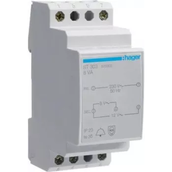 Hager ST303 zvana transformators 230V uz 8V/12V 8VA 2 moduļi