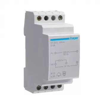 Hager ST303 zvana transformators 230V uz 8V/12V 8VA 2 moduļi