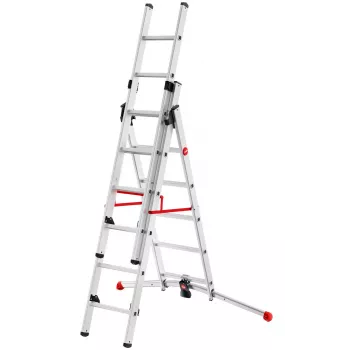 Hailo S100 ProfiLOT kombinētās kāpnes, alumīnija, 2x6+1x5 pakāpieni, 3-daļu, maks. slodze 150 kg