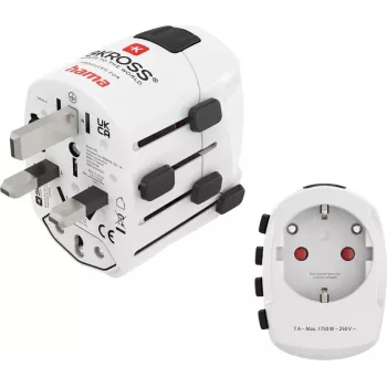Hama World Travel Pro universālais ceļojumu adapteris, 3 polu, 1500W, balts 00223465