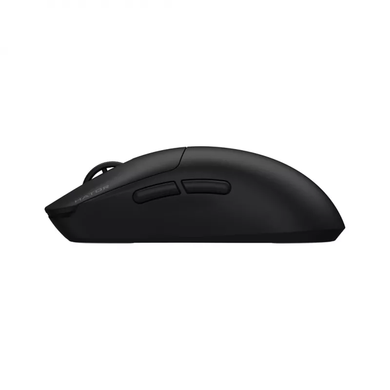 Hator Quasar 3S Pro bezvadu spēļu pele, melna, 26000 DPI, optiska, 2.4 GHz, USB-C, labā roka, RGB