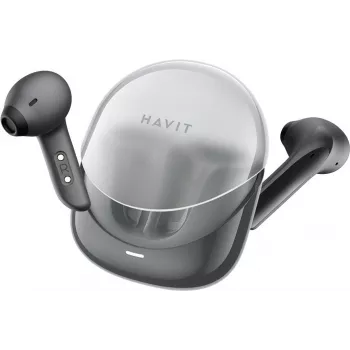 HAVIT Modern Buds True Wireless Stereo bezvadu austiņas ar Bluetooth 5.3, ENC mikrofonu, IPX4 ūdensizturību, skārienjutīgu vadību, zemas latentuma spēļu režīmu, USB-C uzlādes maciņu, melnas