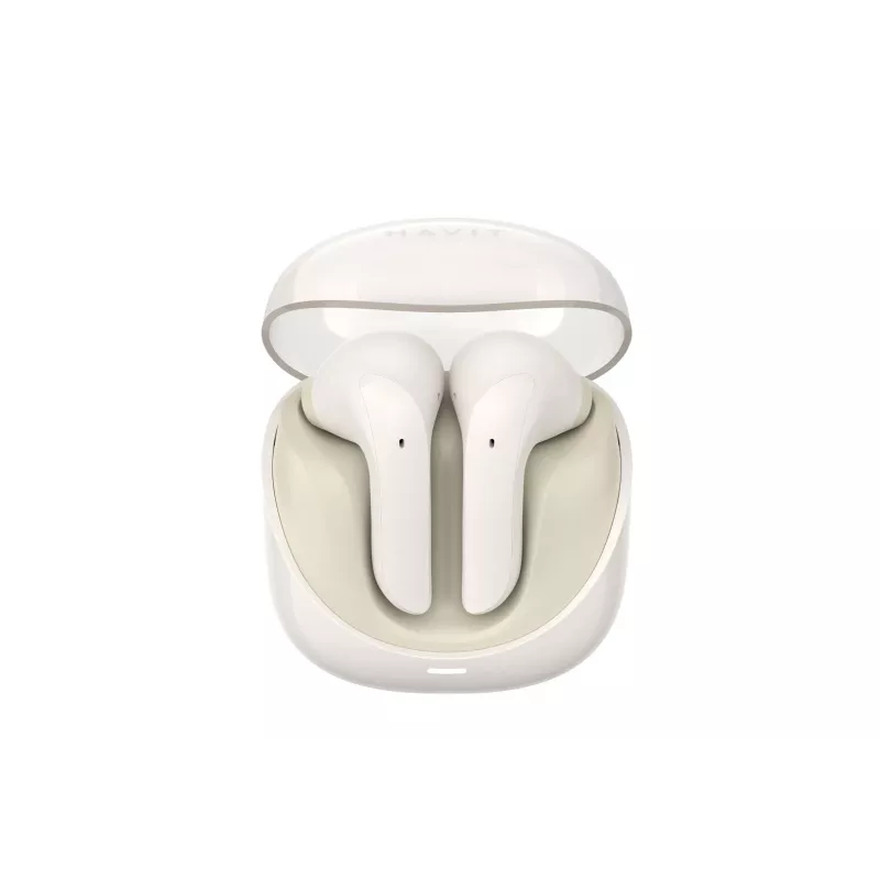 HAVIT TW974 Modern Buds True Wireless austiņas ar Bluetooth 5.3, 10mm draiveriem, IPX4, skārienvadību, USB-C uzlādes maciņu, 20h kopējais atskaņošanas laiks – bēšā krāsā