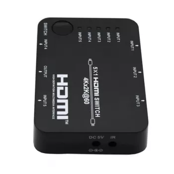 HDCVT HDS-B51 5x1 HDMI 2.0 slēdzis 4K@60Hz HDR10 Dolby Vision HDCP 2.2 18Gbps ar IR tālvadību