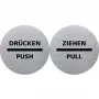 HELIT H6271700 Push/Drucken piktogrammas zīme, nerūsējošais tērauds, pašlīmējoša, 115 mm, sudraba ar melnu druku