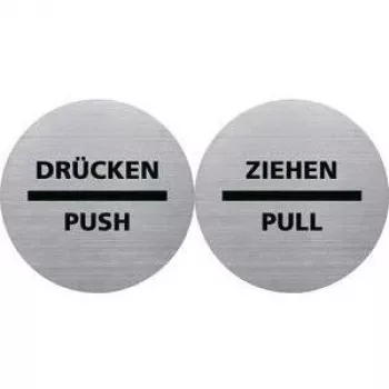 HELIT H6271800 nerūsējošā tērauda durvju zīme “ZIEHEN/PULL”, pašlīmējoša, sudraba ar melnu druku, 115 mm diametrā