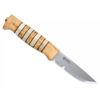 Helle Arv Fixed Blade Knife with Curly Birch Handle and Leather Sheath