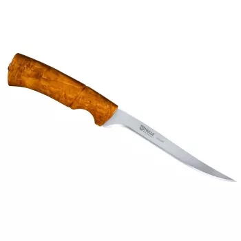 Helle Steinbit Filejējamais Nazis 135mm Sandvik 12C27 Nerūsējošais Tērauds Bērza Koka Rokturis Ādas Maksts