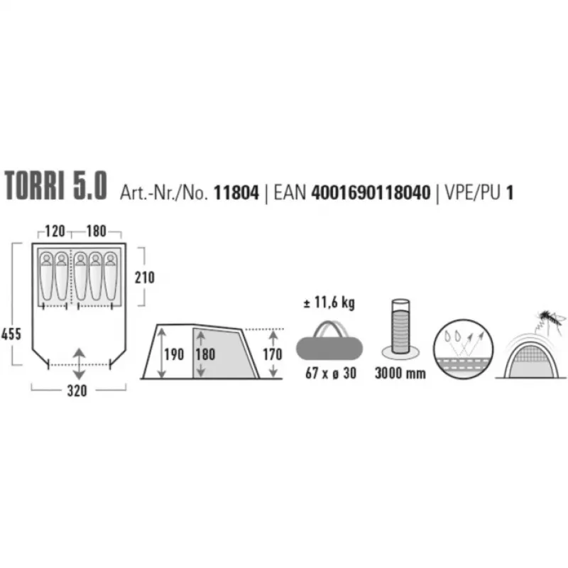High Peak Torri 5.0 tuneļtelts tumši pelēka/zaļa