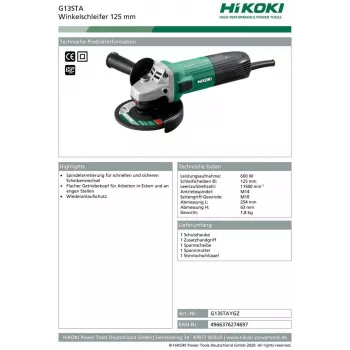 Hikoki G13STA leņķa slīpmašīna 1,8 kg