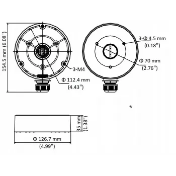 Hikvision DS-1280ZJ-DM8-Y(O-STD) sienas montāžas sadales kārbas adapteris kupolveida kamerām, balts
