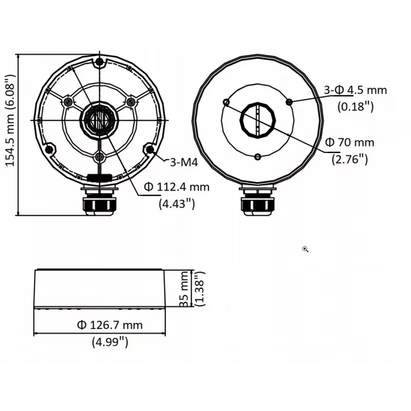 Hikvision DS-1280ZJ-DM8-Y(O-STD) sienas montāžas sadales kārbas adapteris kupolveida kamerām, balts