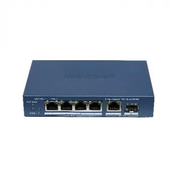 Hikvision DS-3E1506P-EI/M-4P1T1F(O-STD) nepārvaldāms slēdzis ar 4 PoE+ portiem, 1 Gigabit RJ45 un 1 SFP augšupsaiti