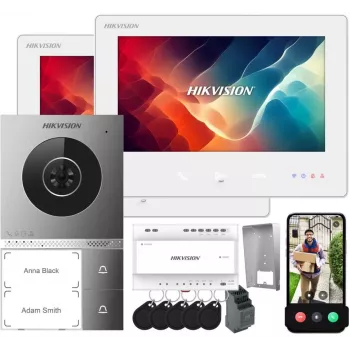 Hikvision DS-KIS705EY/2Monitors IP Video Domofona Komplekts ar 2 Iekštelpu Stacijām, 2 MP Ārdurvju Stacija, 7 inch Skārienekrāns, Wi-Fi, PoE
