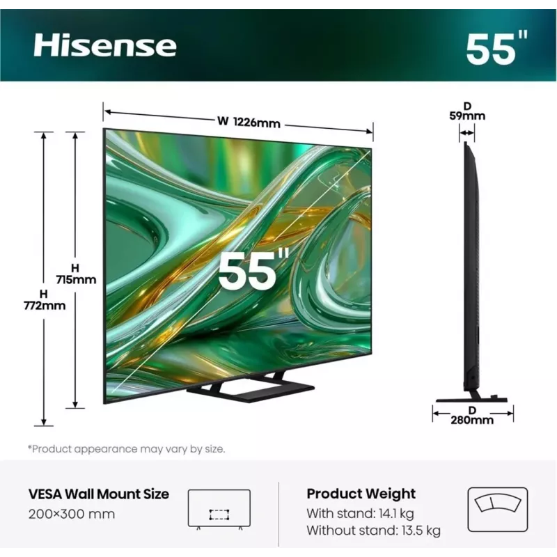 Hisense 55E89S 55 collu 4K ULED viedtelevizors ar Dolby Vision IQ, HDR10+ Adaptive, VIDAA U6, pelēks