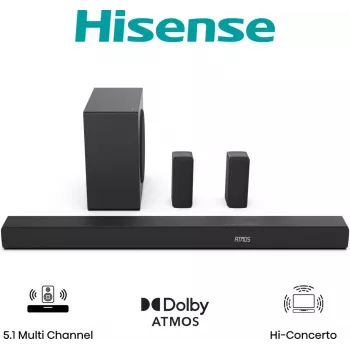 Hisense AX5100Q 5.1.2 kanālu 510W Dolby Atmos skaņu josla ar bezvadu zemfrekvences skaļruni un aizmugurējiem skaļruņiem 20015174