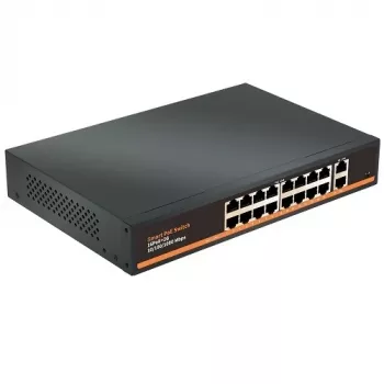 HISMART 18 portu Gigabit PoE+ komutators ar 16 PoE portiem un 2 uplink portiem, 250W budžets, nekonfigurējams, metāla, montējams rack