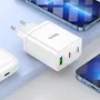 HOCO 35W sienas lādētājs ar diviem USB-C un USB-A PD & QC3.0, iekļauts USB-C uz Lightning kabelis, balts