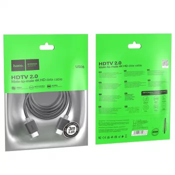 Hoco US08 HDMI 2.0 kabelis 3m Melns 4K HDR Zeltīti kontakti