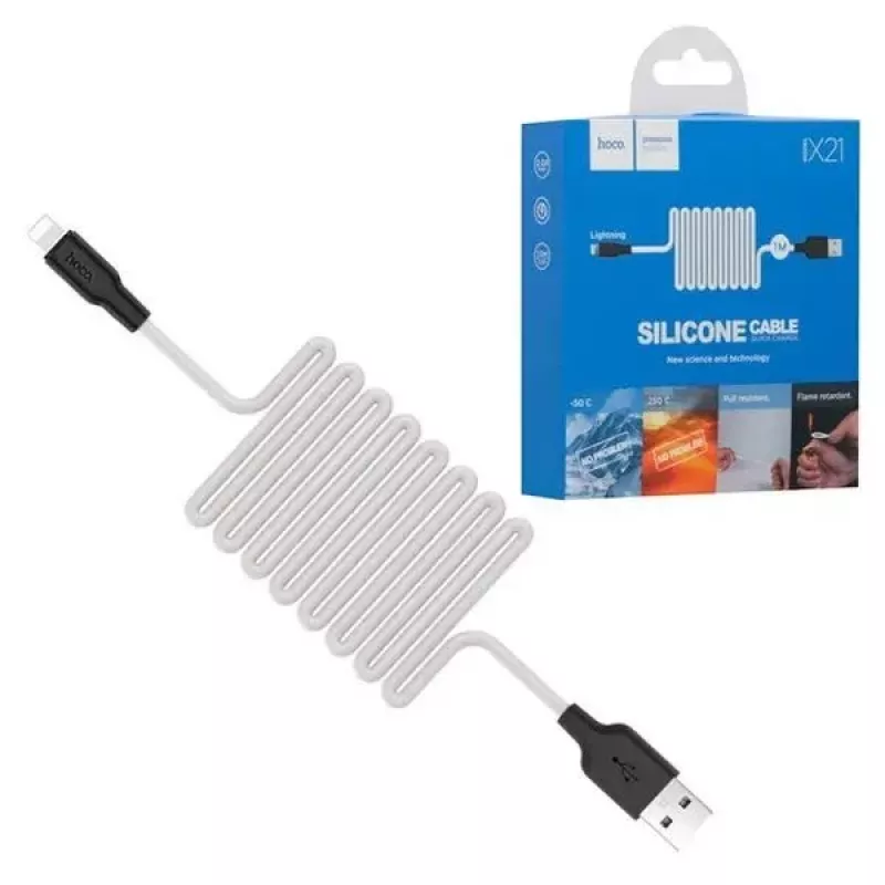 Hoco X21 Silicone iPhone lādēšanas kabelis Melns Balts