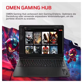 HP HyperX OMEN 16-ap1490ng spēļu klēpjdators, 16,1 collu QHD 165Hz, AMD Ryzen 9 8940HX, 24GB RAM, 512GB SSD, RTX 5070, FreeDOS, vācu tastatūra