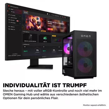 HP OMEN GT16-1174ng spēļu galddators, AMD Ryzen 7 9800X3D, 32GB DDR5, 1TB SSD, Radeon RX 9700 XT, Windows 11 Home