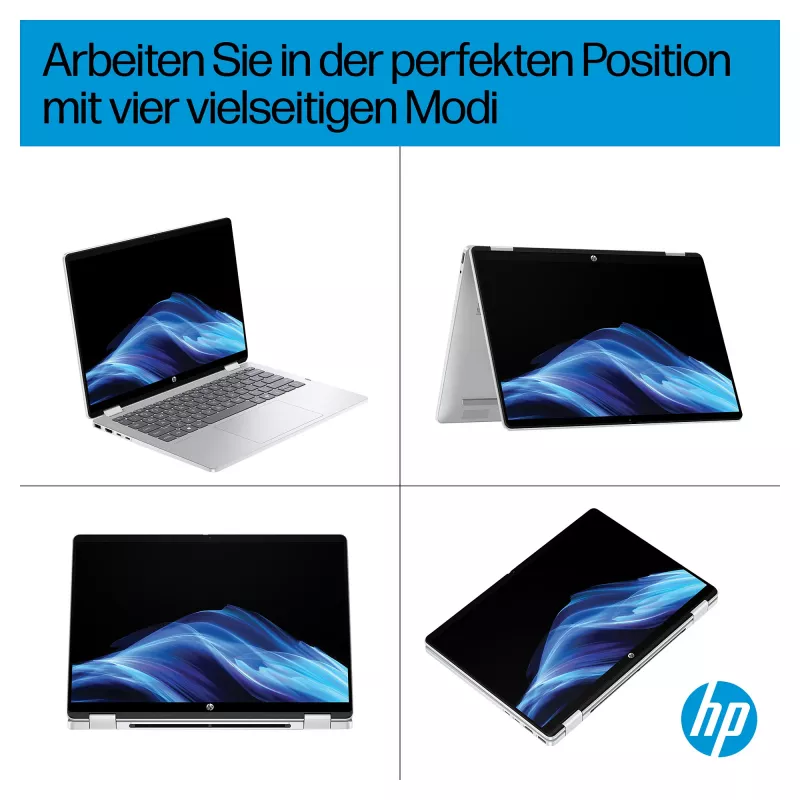 HP OmniBook 5 Flip 14-fp0051ngx 2-in-1 klēpjdators, 14 collu WUXGA skārienekrāns, Intel Core 5 120U, 16GB RAM, 512GB SSD, Windows 11 Home, vācu tastatūra