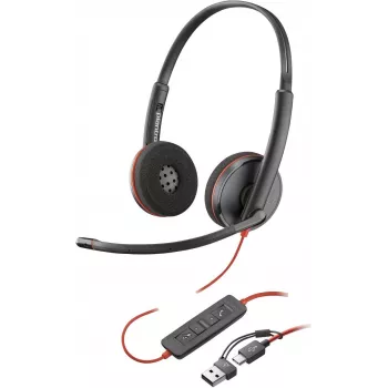 HP Poly Blackwire 3220 Stereo USB-C vadu austiņas + USB-C/A adapteris, melna
