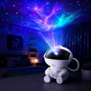 HQ Sitting Astronaut Star Sky & Nebula Projector with 360° Rotating Head and Remote Control White