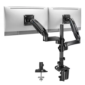 Huanuo HNDS8 Divu Monitoru Stiprinājums 13–32 collu Ekrāniem, Gāzes Atsperes Roka, Galda Skava/Caurums, VESA 75x75 un 100x100, Melns