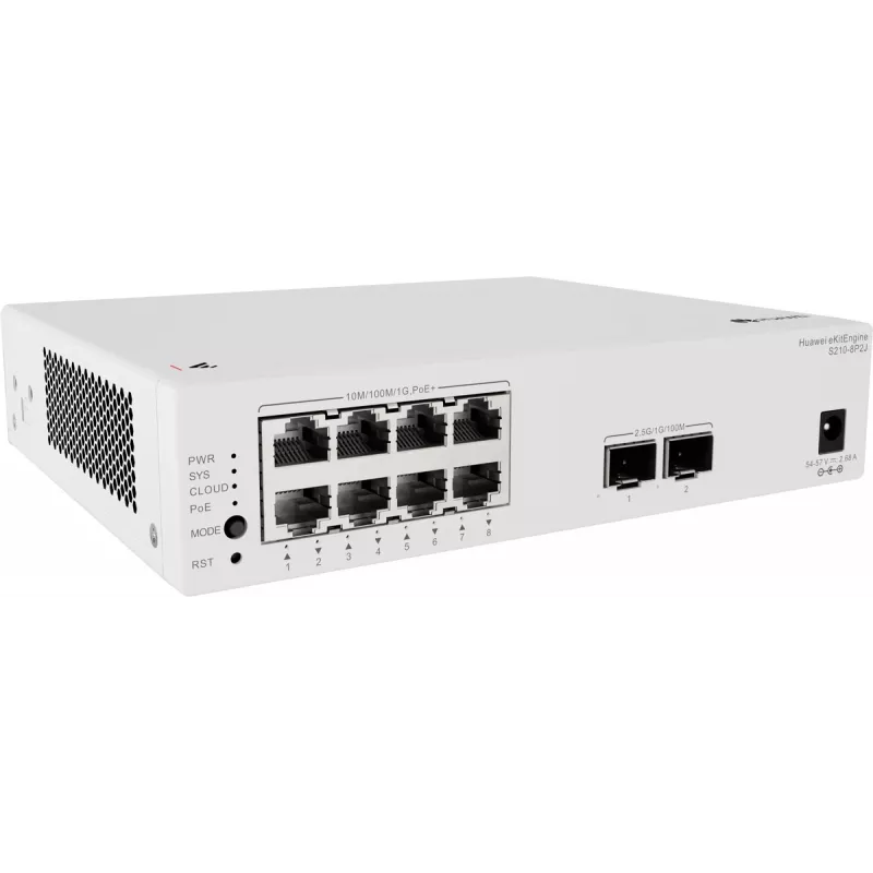 Huawei S210-8P2J pārvaldāms L2 komutators ar 8 Gigabit PoE+ portiem un 2 SFP uplink portiem, 128W PoE budžets 98012922-001