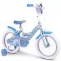 Huffy Frozen 16 collu meiteņu velosipēds ar palīgriteņiem, priekšējo grozu un kājām bremzēm