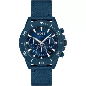 HUGO BOSS vīriešu pulkstenis 1513919 – 46 mm nerūsējošā tērauda korpuss, melna silikona siksniņa, hronogrāfs, kvarcs