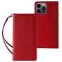 Hurtel Magnet Strap Case iPhone 13 Pro Max - Sarkans ādas maciņš ar noņemamu siksniņu un piekariņu