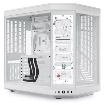 HYTE Y70 Touch Mid-Tower korpuss, balts, 14,1 inch LCD skārienekrāns, rūdīts stikls, E-ATX/ATX/mATX/Mini-ITX