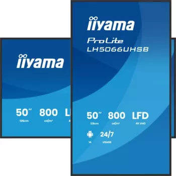 IIYAMA LH5066UHSB-B1AG 50 inch 4K UHD IPS digitālās reklāmas displejs ar Android, 2x HDMI, USB-C, 500 cd/m²