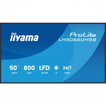 IIYAMA LH5066UHSB-B1AG 50 inch 4K UHD IPS digitālās reklāmas displejs ar Android, 2x HDMI, USB-C, 500 cd/m²
