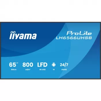 IIYAMA LH6566UHSB-B1AG 65 inch 4K UHD digitālās signālierīces displejs ar Android 11, 500 cd/m², 2x HDMI, USB-C, DP, WiFi, 18/7 darbību