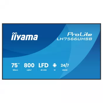 IIYAMA LH7566UHSB-B1AG 75 collu 4K UHD digitālās zīmēšanas displejs ar Android 11, 24/7 darbība