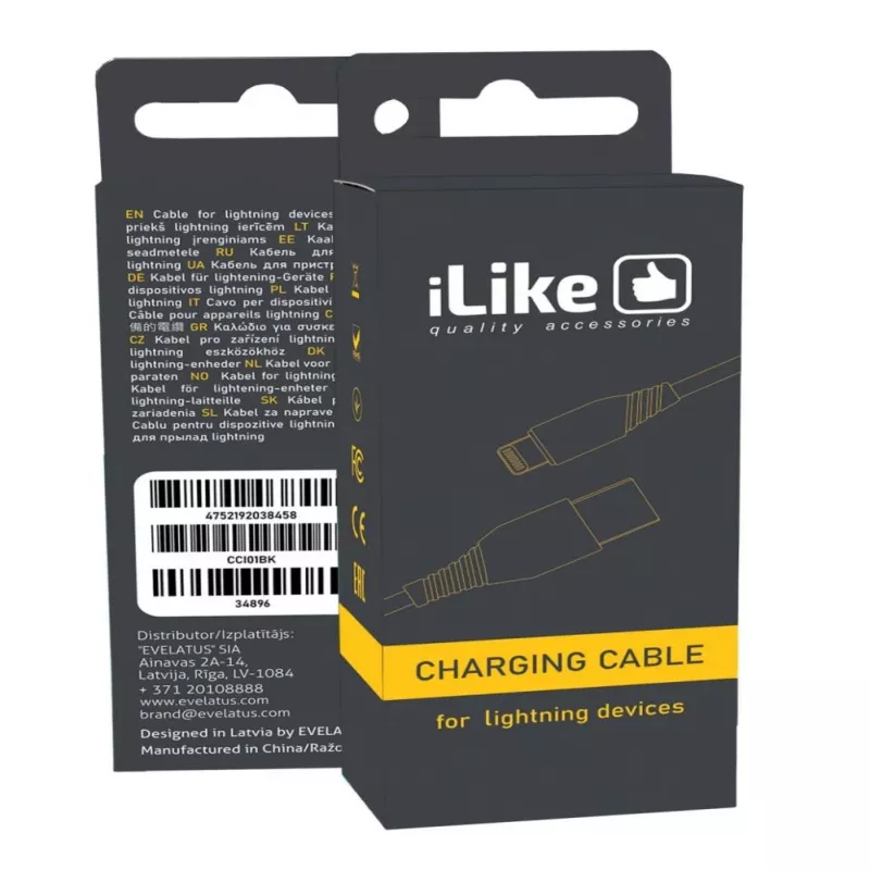 iLike uzlādes kabelis Lightning ierīcēm CCI01 Melns
