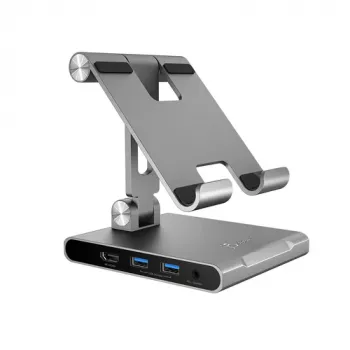 j5create JTS224-N daudzleņķu statīvs ar USB-C dokstaciju iPad Pro (kosmosa pelēks)