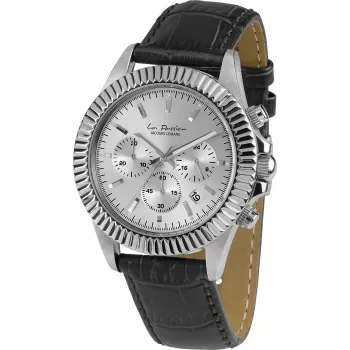 JACQUES LEMANS LP-111B Unisex Analog Quartz Watch Stainless Steel Case Silver Dial Black Leather Strap