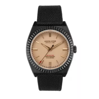 JASON HYDE MAN JH10026 40mm nerūsējošā tērauda pulkstenis ar melnu ciparnīcu un pārstrādātas ādas siksniņu