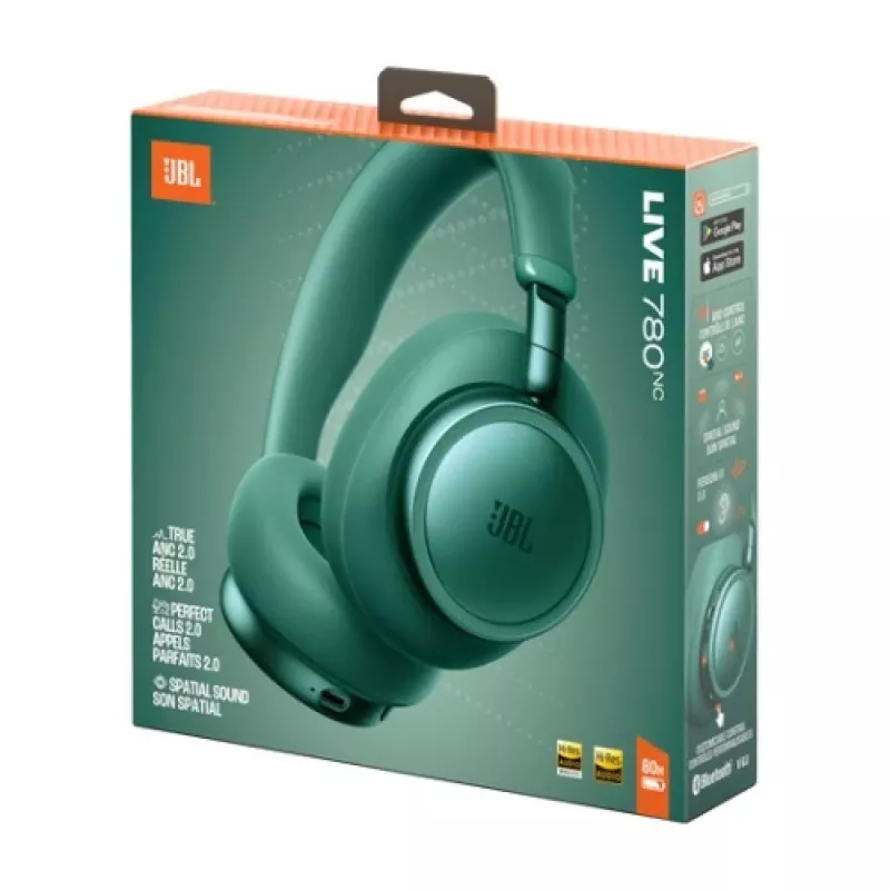 JBL Live 780NC bezvadu ausauklausītāji ar adaptīvo trokšņu slāpēšanu, Bluetooth 5.3, 65h baterija, zaļi