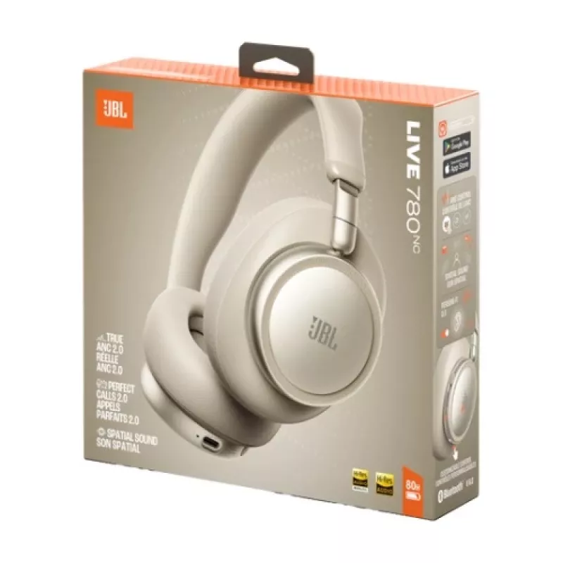JBL Live 780NC bezvadu ausjamas ar adaptīvo trokšņu slāpēšanu, Bluetooth 5.3, 50 h baterija, šampanieša krāsā
