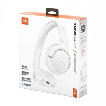 JBL Tune 530BT bezvadu ausis ar Pure Bass, Bluetooth 5.3, 57 stundu bateriju, salokāms dizains – baltas
