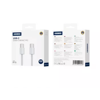 Jellico IP15 Woven Cotton iPhone 15 / 16 USB-C to USB-C Data & Fast PD 60W Charger Cable 1m White