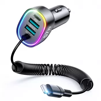 Joyroom 4-in-1 Fast Car Charger PD QC3.0 AFC FCP with 1,6m 57W Lightning Cable Black