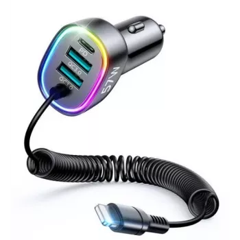 Joyroom 4-in-1 Fast Car Charger PD QC3.0 AFC FCP with 1,6m 57W Lightning Cable Black